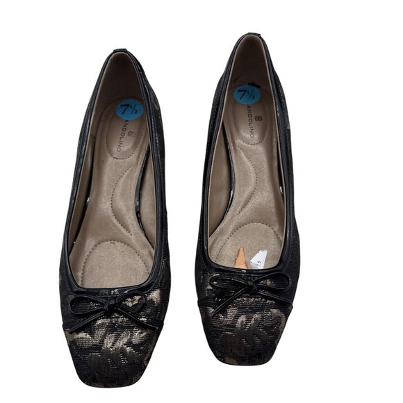 Bandolino Size 7.5 Business Style Floral Square Toe Slip On Black Gold Heels - Picture 2 of 13